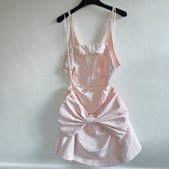 New LoveShackFancy Till Bow Embellished Pink Mist Mini Dress Size 10 NWT - Picture 11 of 14